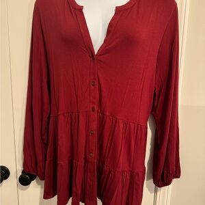 Wonderly Plus Size Tiered Tunic.  Burgundy.  Long Sleeve. Size 4X.